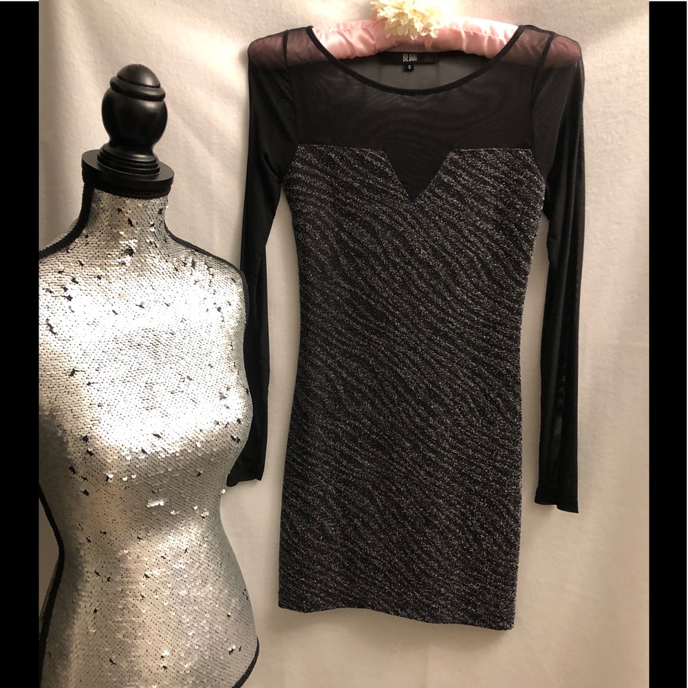 Black & Silver Sparkling Mini Dress by BEDO (New)